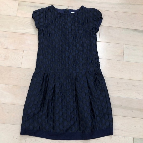 Jacadi navy special occasion textured dots cotton lined dress